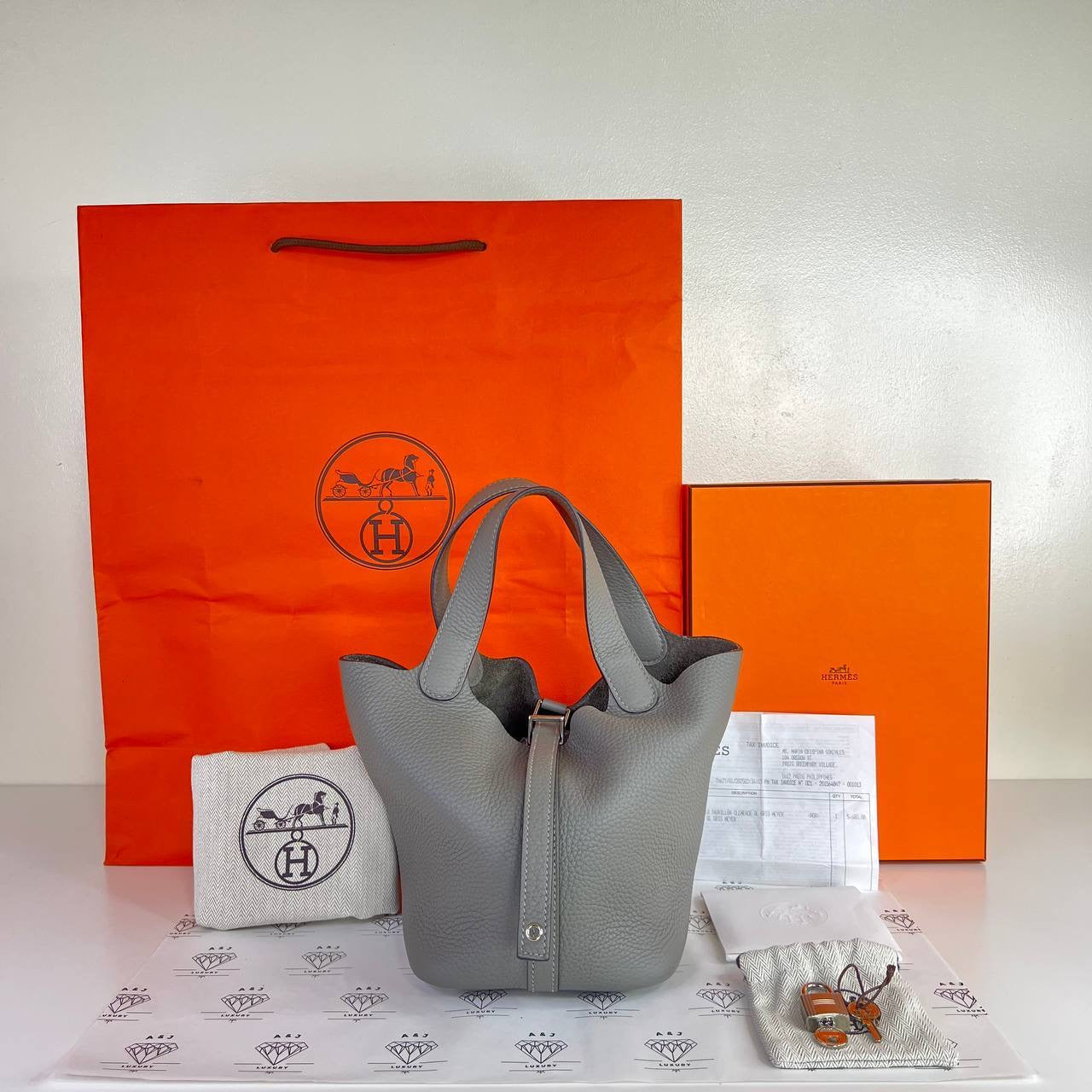 [PRE LOVED] Hermes Picotin Lock 18 in Gris Meyer Clemence Leather PHW (Stamp W - 2024)