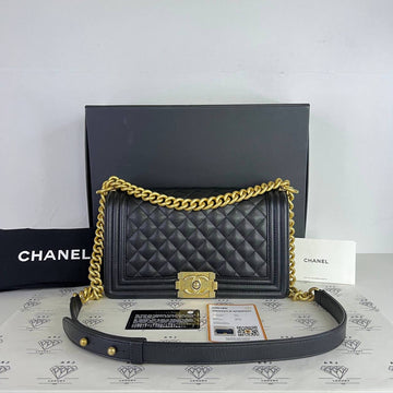 [PRE LOVED] Chanel Old Medium Leboy in Black Caviar Leather Aged Gold HW (Series 30)