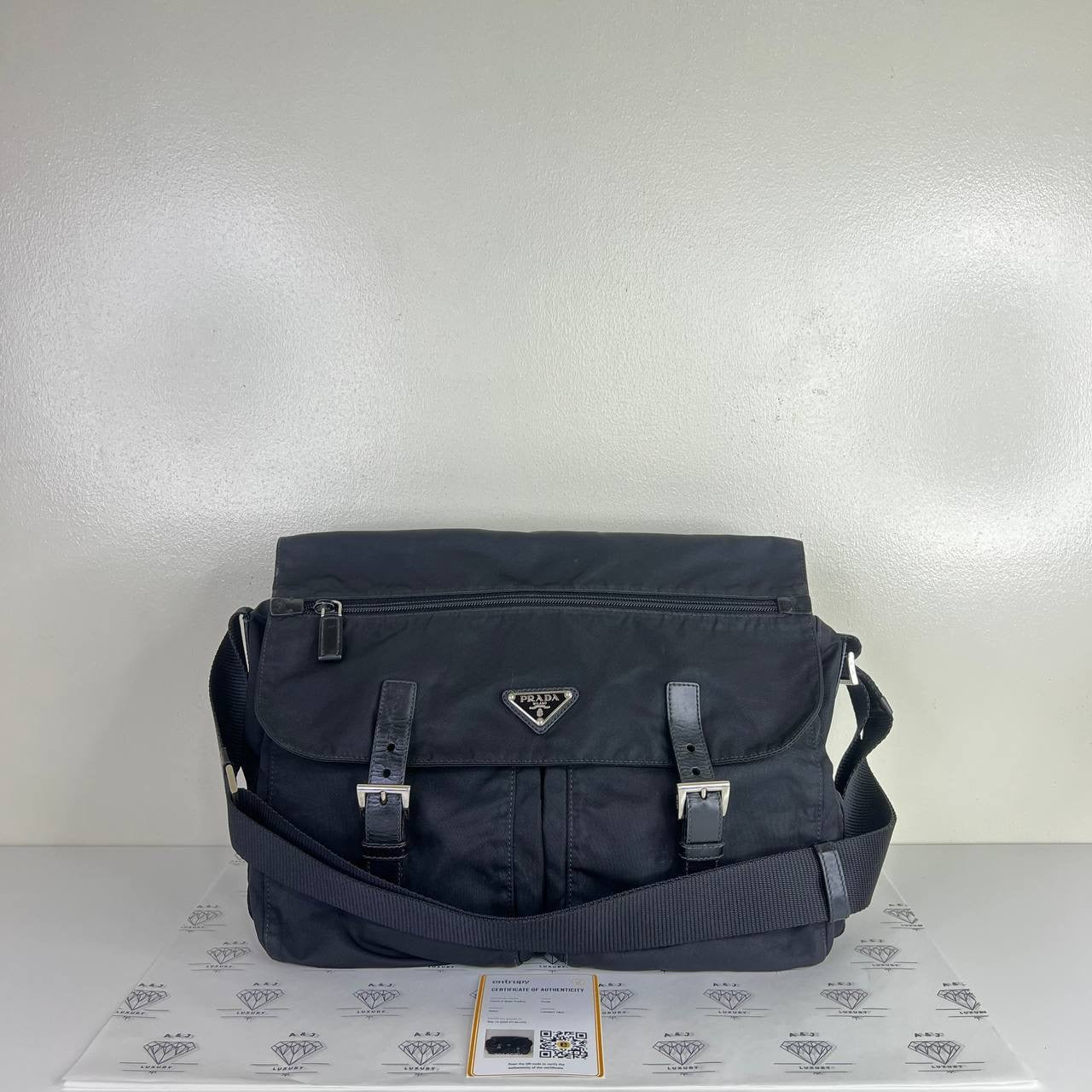 [PRE LOVED] Prada Nylon Messenger Bag in Black SHW