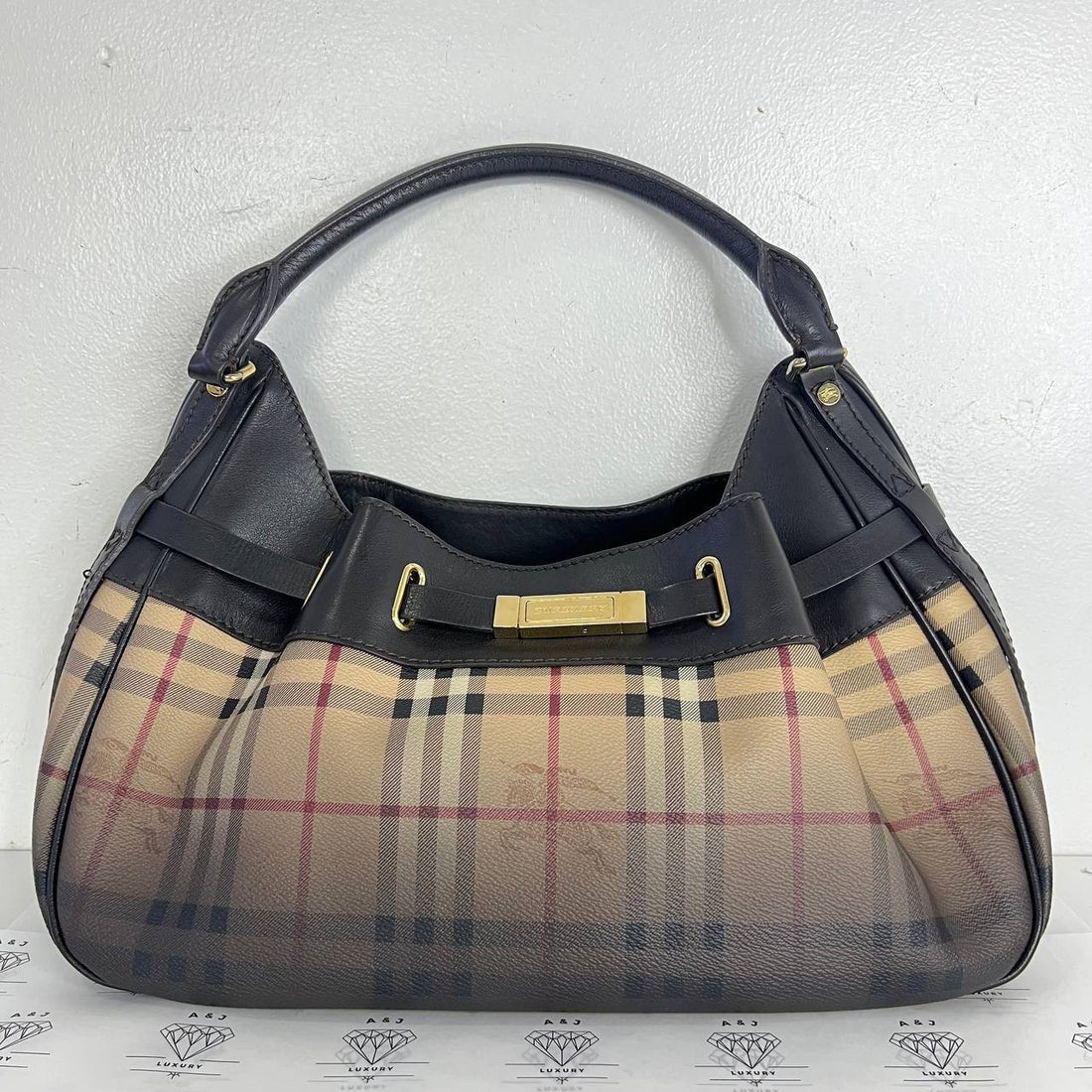 [PRE LOVED] Burberry Brown Check Canvass Hobo Bag in Coated Canvass