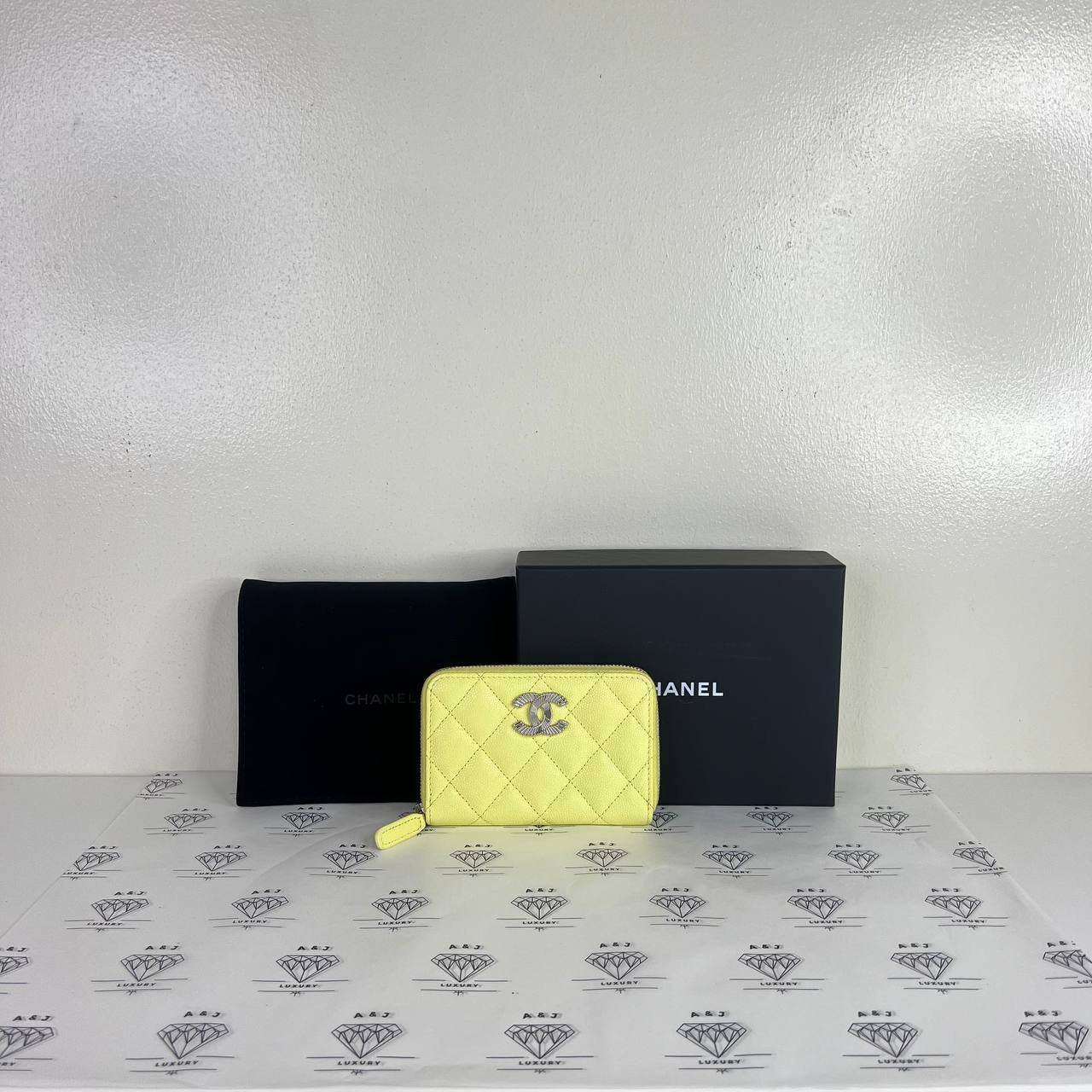 [PRE LOVED] Chanel Seasonal XL Zippy Cardholder in Yellow Caviar Leather SHW (microchipped)