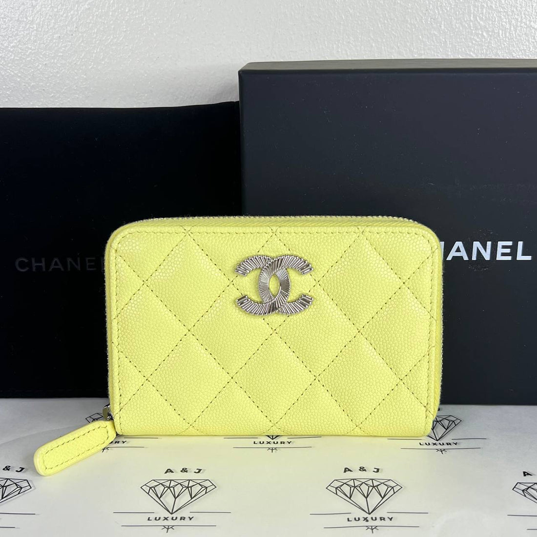 [PRE LOVED] Chanel Seasonal XL Zippy Cardholder in Yellow Caviar Leather SHW (microchipped)
