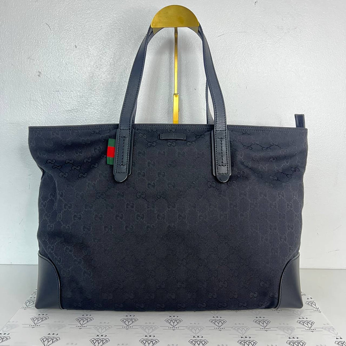 [PRE LOVED] Gucci Web Canvass Tote Bag in Black with Black Leather trims