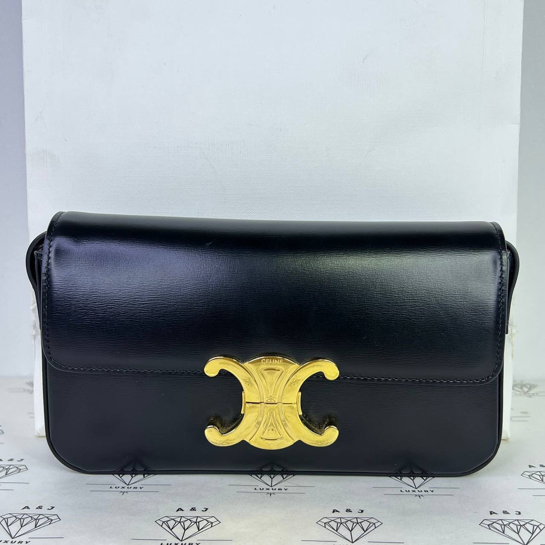 [PRE LOVED] Celine Claude Triomphe Shoulder Bag in Black GHW