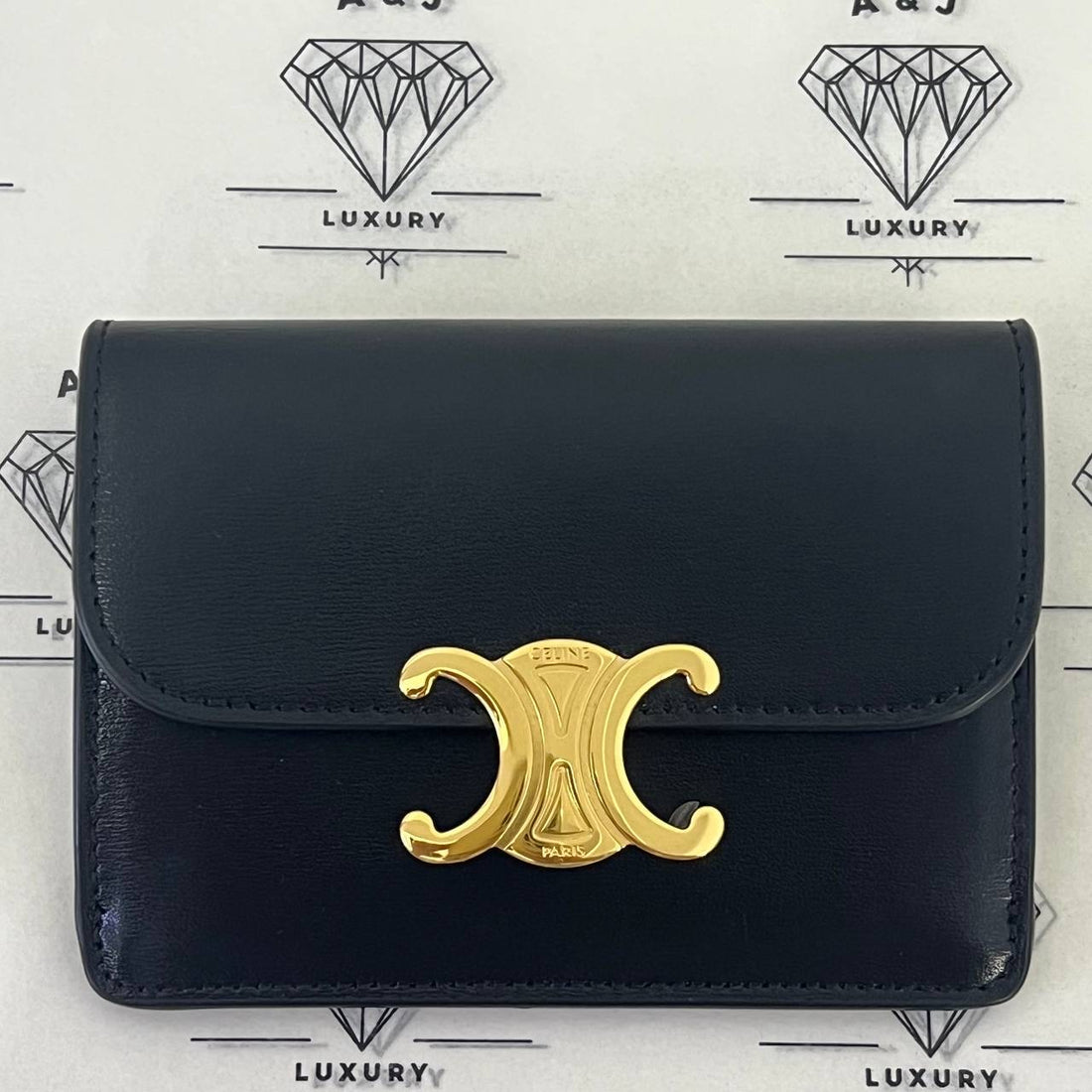 [PRE LOVED] Celine Triomphe Cardholder in Black Calfskin Leather GHW