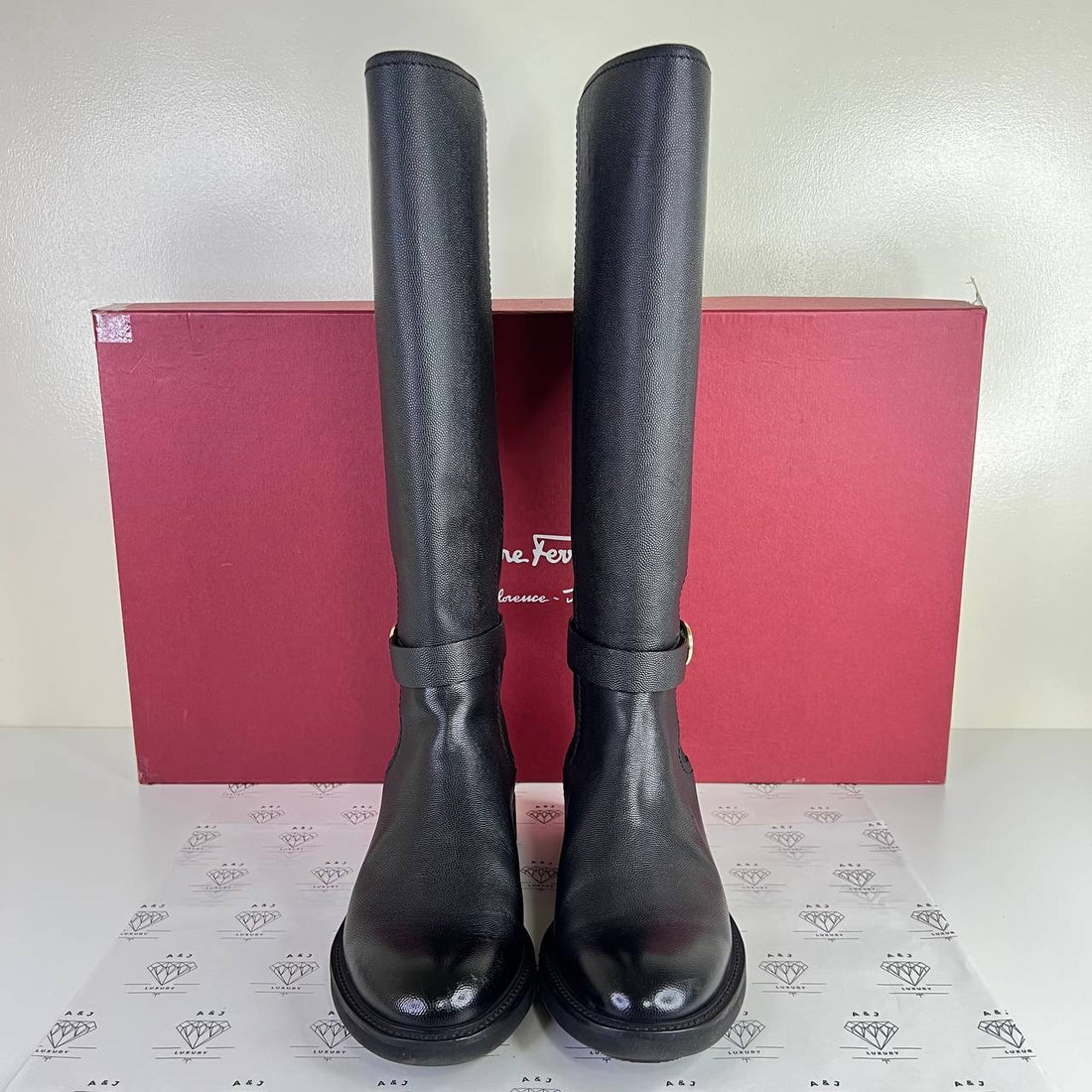 [PRE LOVED] Salvatore Ferragamo Furseo Knee High Boots in Black Size 9