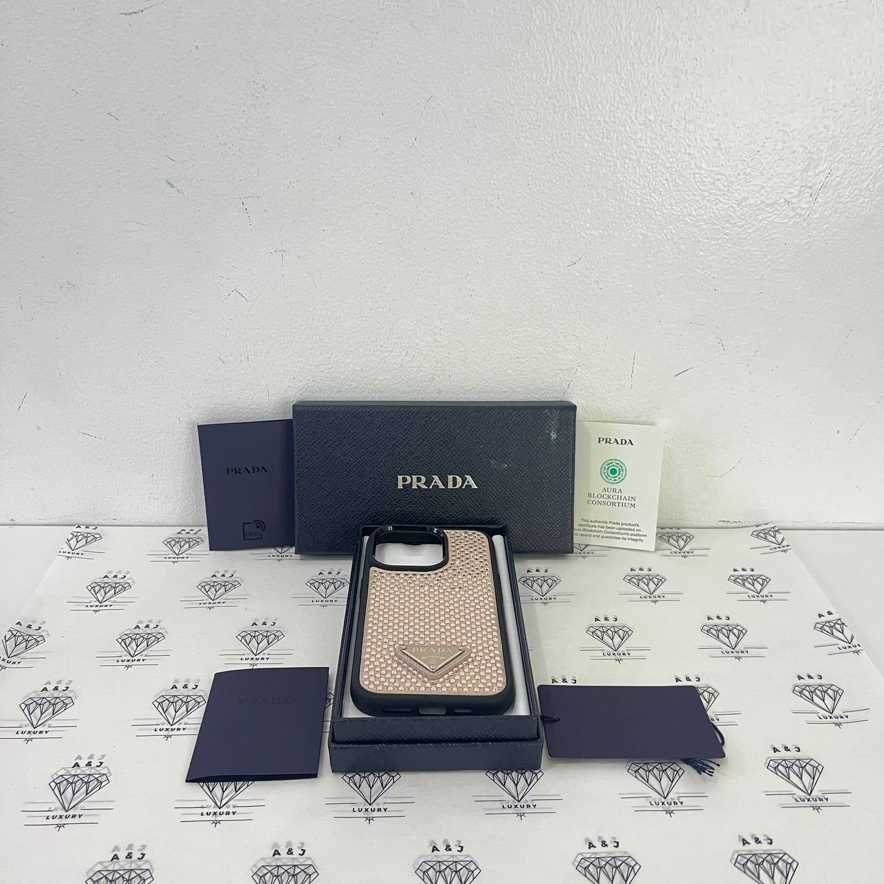 [PRE LOVED] Prada 14 Pro Phone Case in Pink Crystals