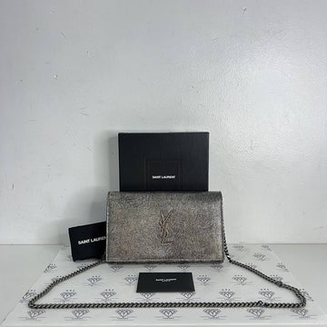 [PRE LOVED] YSL Kate Wallet on Chain in Silver Croc Embossed RHW