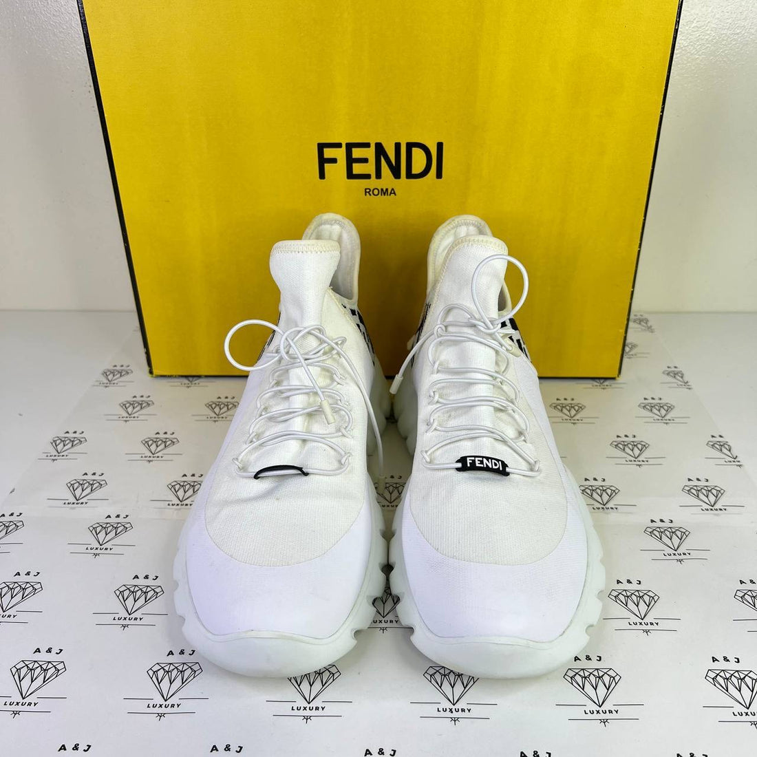 [PRE LOVED] Fendi Flow Running Sneakers in White Size 7US