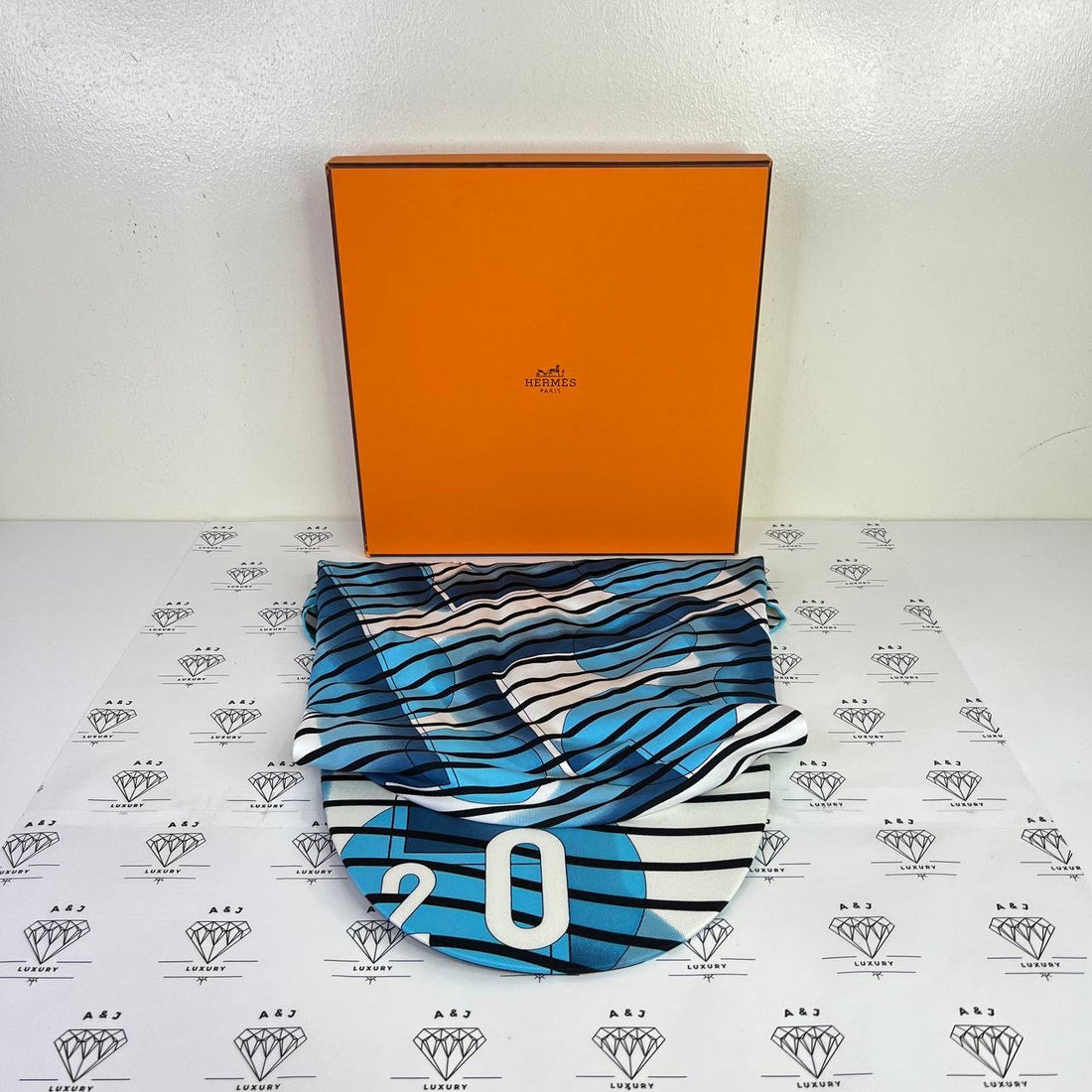 [PRE LOVED] Hermes Striped Silk Cap in Blue