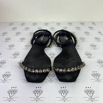 [PRE LOVED] YSL Kiki Crystal Embellished Sandals in Black Size 37EU