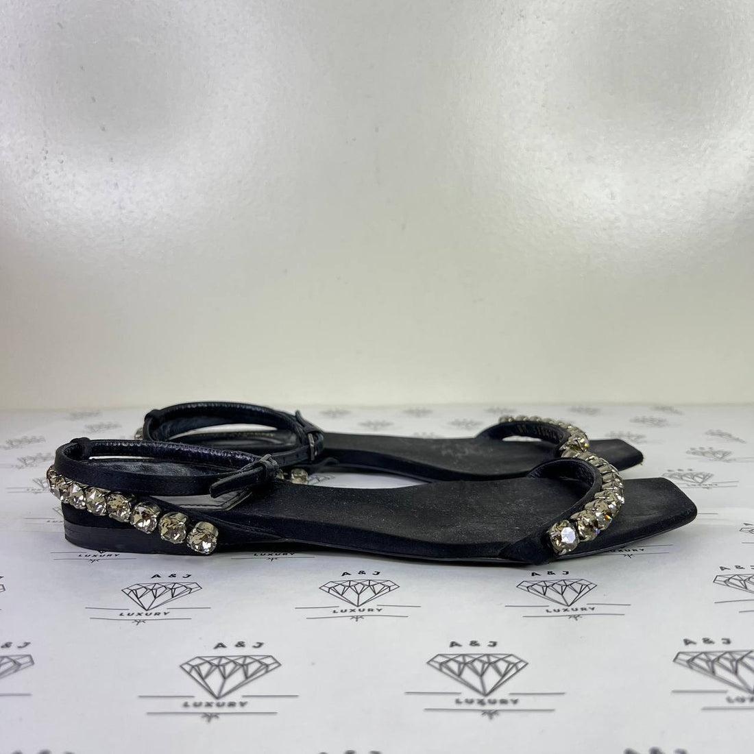 [PRE LOVED] YSL Kiki Crystal Embellished Sandals in Black Size 37EU