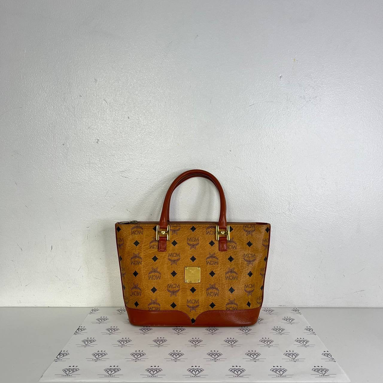 [PRE LOVED] MCM Cognac Top Handle Bag in Visetos Leather GHW