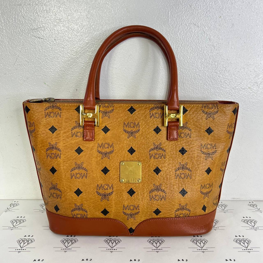 [PRE LOVED] MCM Cognac Top Handle Bag in Visetos Leather GHW