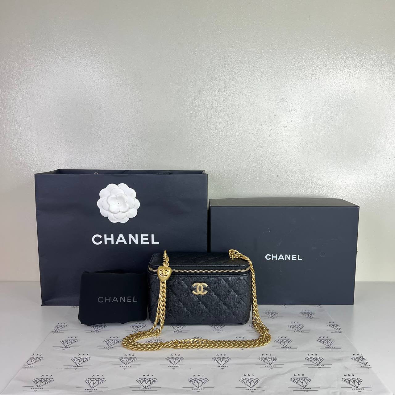 [PRE LOVED] Chanel Vanity Heart Crush Adjustable Strap in Black Caviar Leather GHW (microchipped)