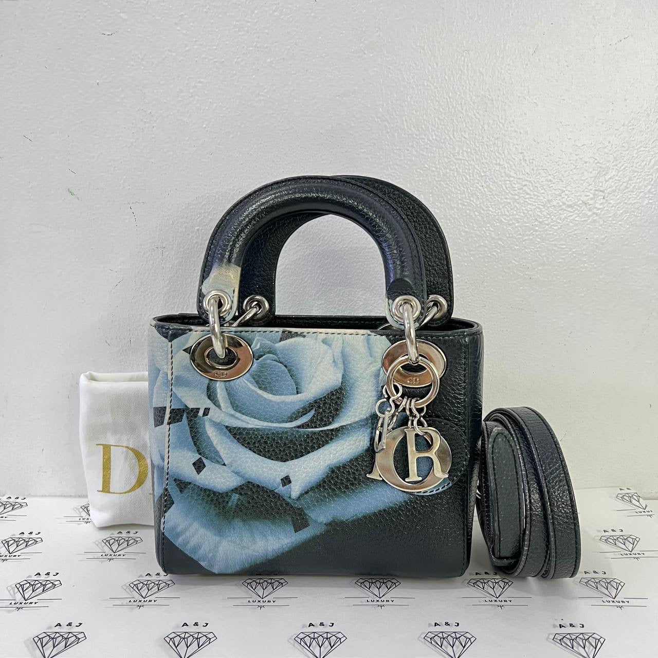 [PRE LOVED] Christian Dior Mini Lady D Flower in Blue Grained Calfskin Leather SHW (2014)