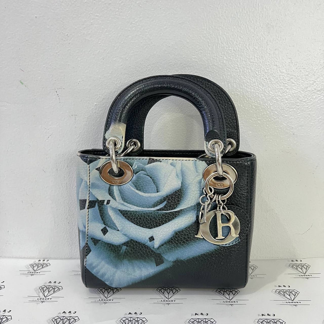 [PRE LOVED] Christian Dior Mini Lady D Flower in Blue Grained Calfskin Leather SHW (2014)