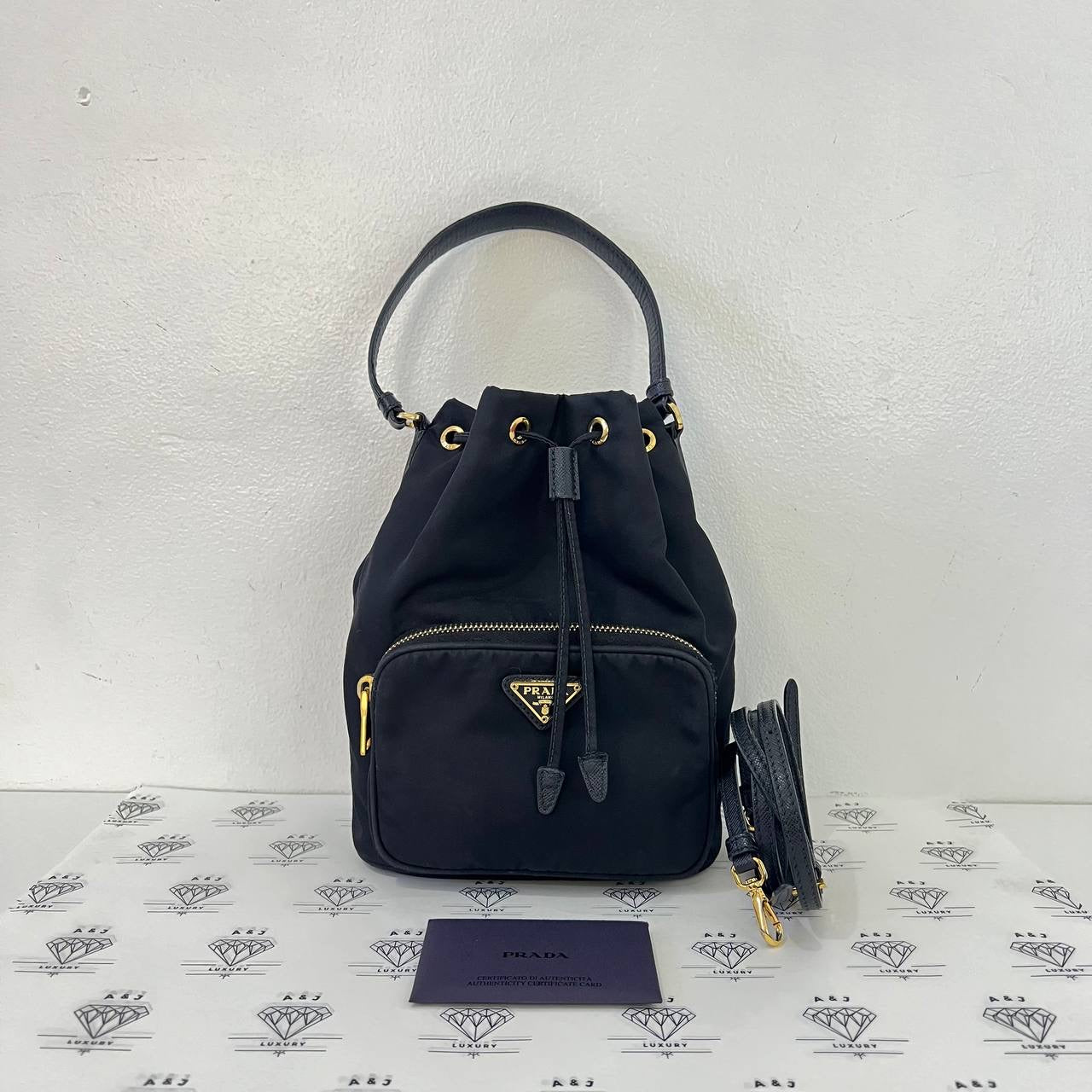 [PRE LOVED] Prada 1BH038 Bucket Bag in Black Vela GHW