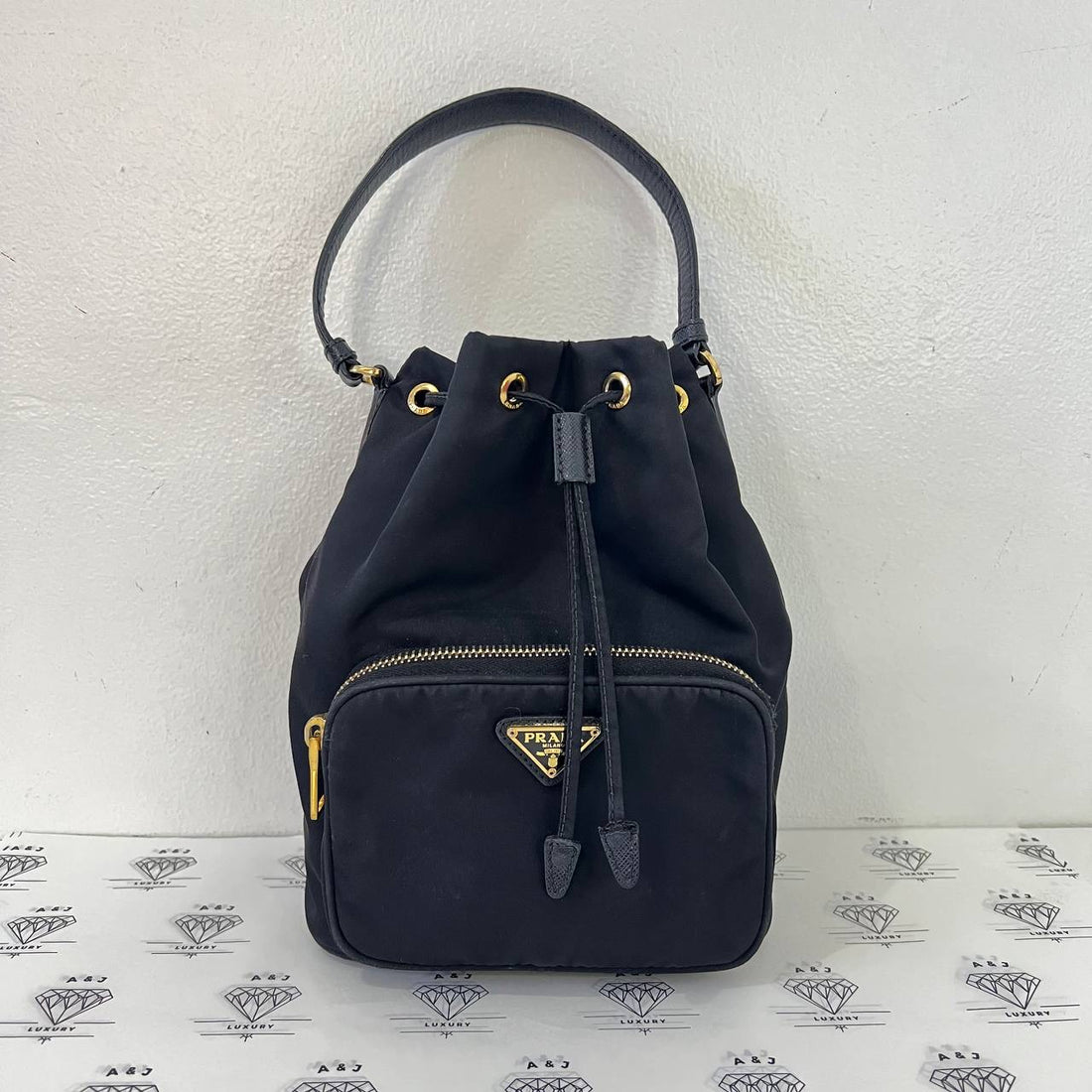 [PRE LOVED] Prada 1BH038 Bucket Bag in Black Vela GHW