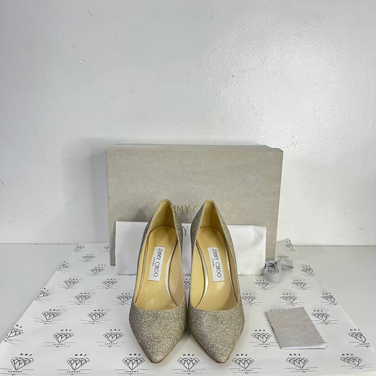 [PRE LOVED] Jimmy Choo Romy 85 in Platinum Ice Size 37EU