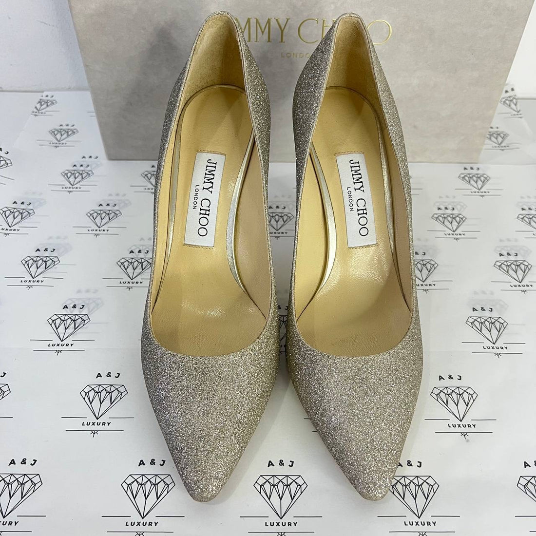 [PRE LOVED] Jimmy Choo Romy 85 in Platinum Ice Size 37EU