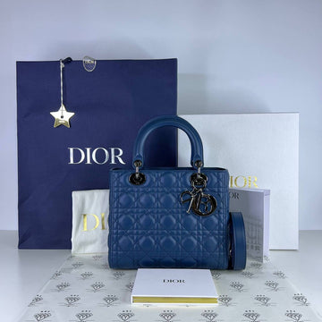 [PRE LOVED] Christian Dior Medium Lady D Flap in Blue Cannage Lambskin RHW (2021)