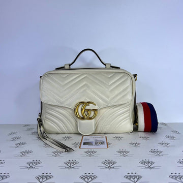 [PRE LOVED] Gucci Medium Marmont Top Handle Sylvie Web Strap in White GHW