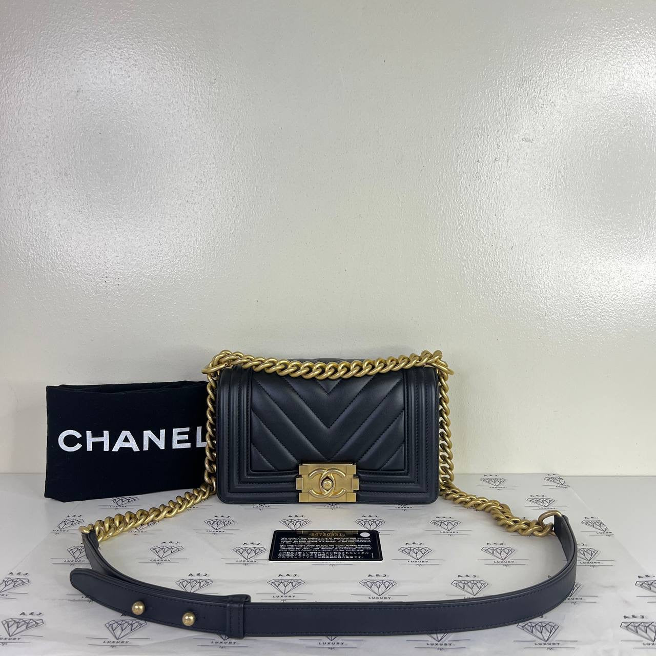 [PRE LOVED] Chanel Small Leboy Chevron in Black Lambskin Leather Aged Gold HW (Series 26)