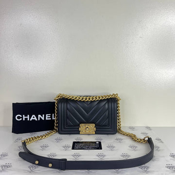 [PRE LOVED] Chanel Small Leboy Chevron in Black Lambskin Leather Aged Gold HW (Series 26)