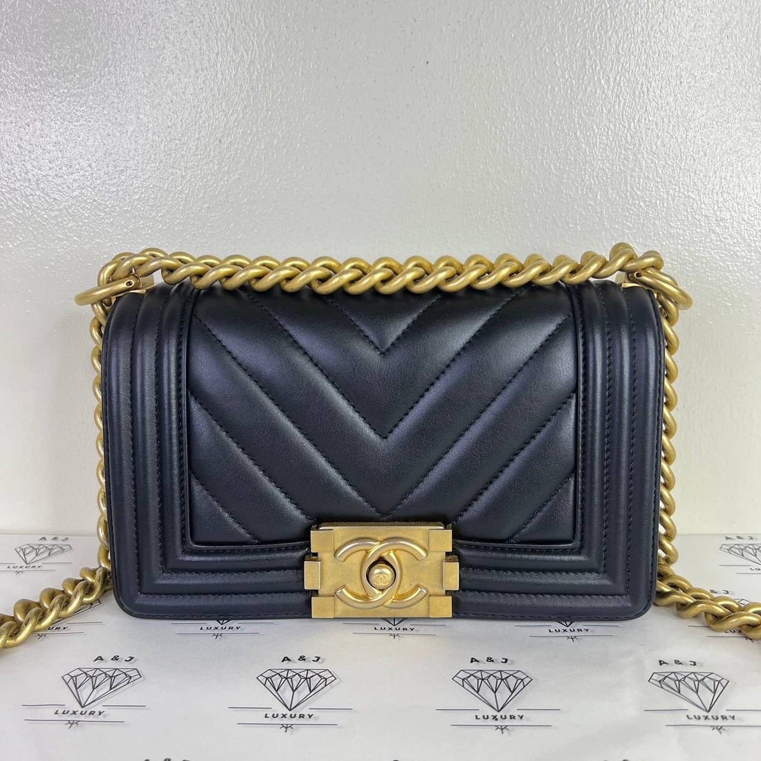 [PRE LOVED] Chanel Small Leboy Chevron in Black Lambskin Leather Aged Gold HW (Series 26)