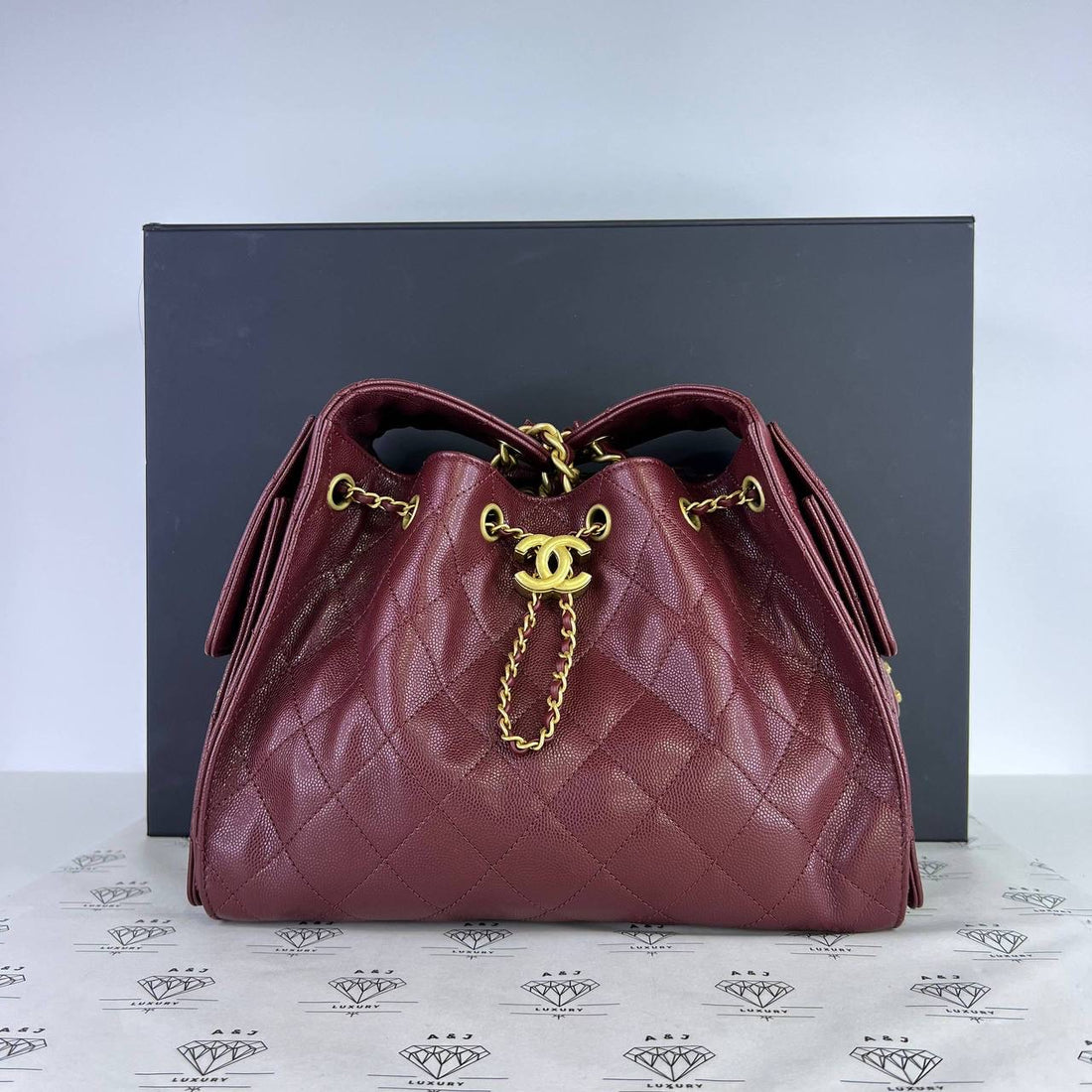 [PRE LOVED] Chanel Small C25 in Burgundy Caviar Leather Aged Gold HW (microchipped)