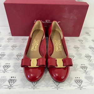 [PRE LOVED] Salvatore Ferragamo Vara 1 Flats in Red Patent Leather Size 35.5EU