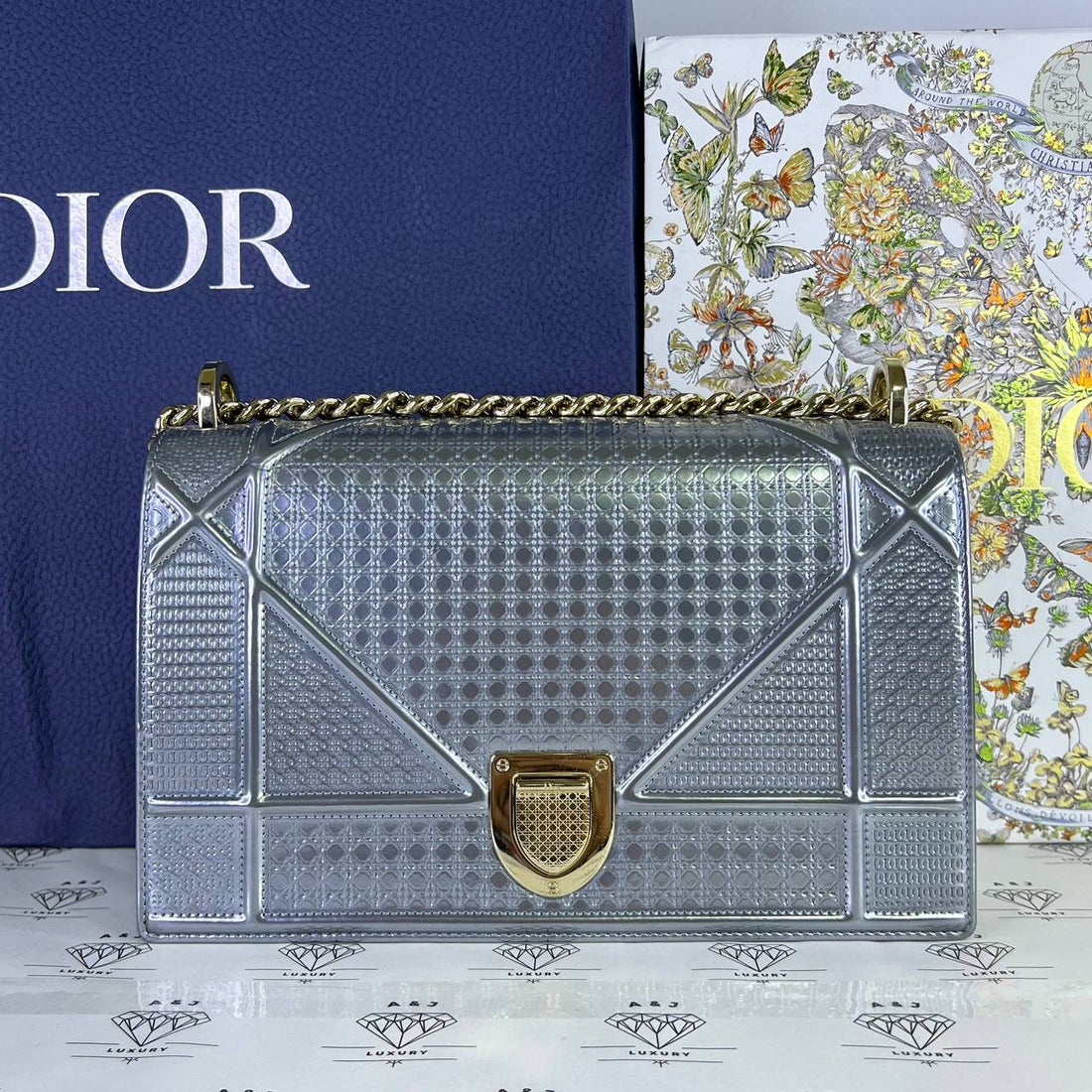 [PRE LOVED] Christian Dior Medium Diorama Flap Bag in Silver GHW