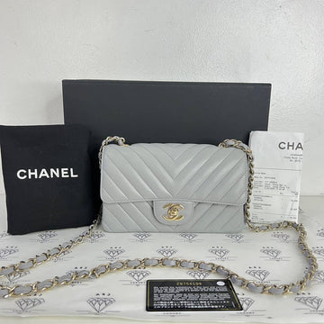 [PRE LOVED] Chanel Mini Rectangle Chevron in Gray Lambskin Leather Light Gold HW (Series 29)