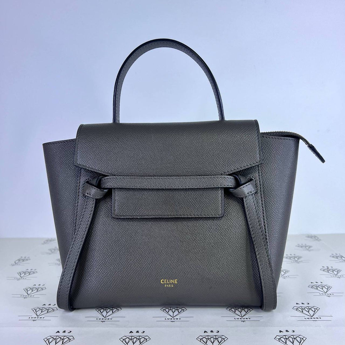 [PRE LOVED] Celine Nano Belt Bag in Gray Grained Leather GHW