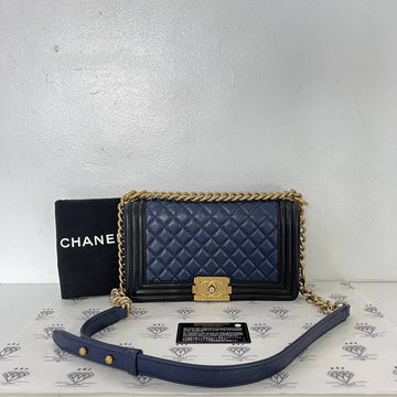 [PRE LOVED] Chanel Old Medium Boy Bag in Black and Blue Lambskin Leather GHW (Series 23)