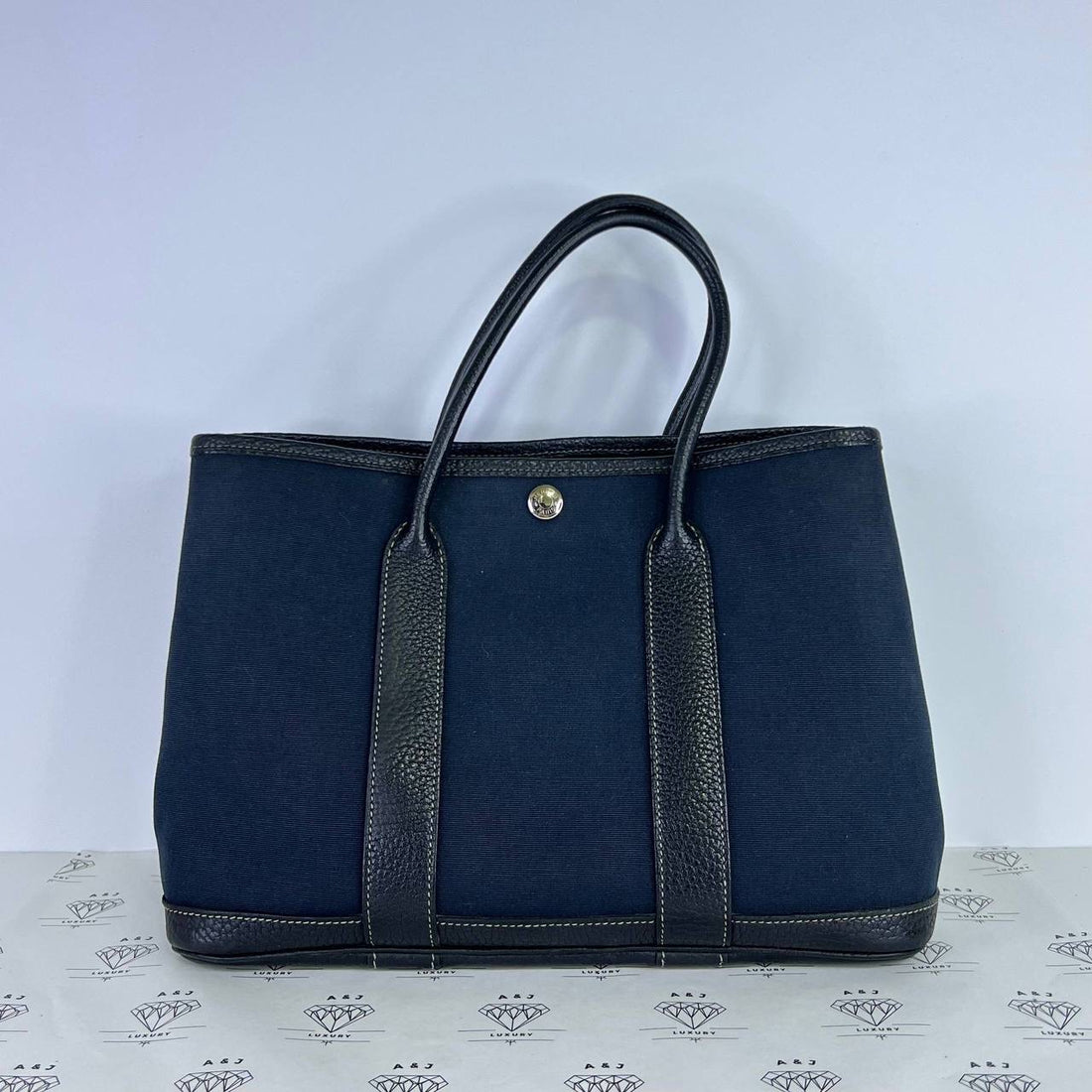 [PRE LOVED] Hermes Garden Party Tote (GPT) 30 in Navy Blue/Black PHW (Stamp N Square - 2008)
