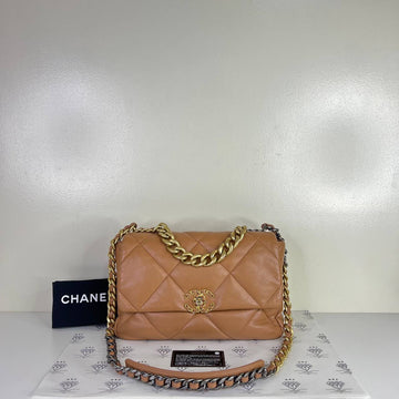 [PRE LOVED] Chanel Medium C19 in Caramel Lambskin Leather Gold/Silver/Ruthenium HW (Series 30)
