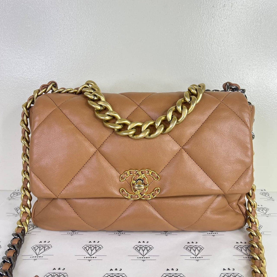 [PRE LOVED] Chanel Medium C19 in Caramel Lambskin Leather Gold/Silver/Ruthenium HW (Series 30)