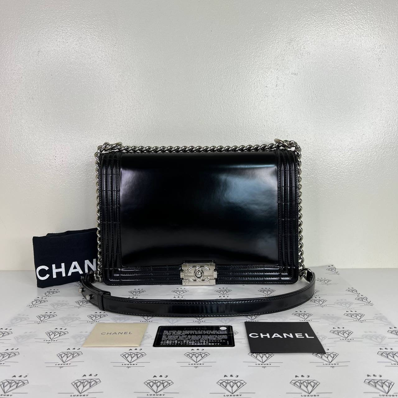 [PRE LOVED] Chanel Large Leboy in Black Patent Leather SHW (Series 16)