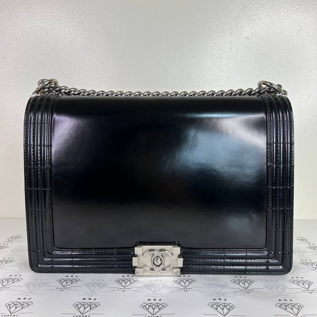 [PRE LOVED] Chanel Large Leboy in Black Patent Leather SHW (Series 16)