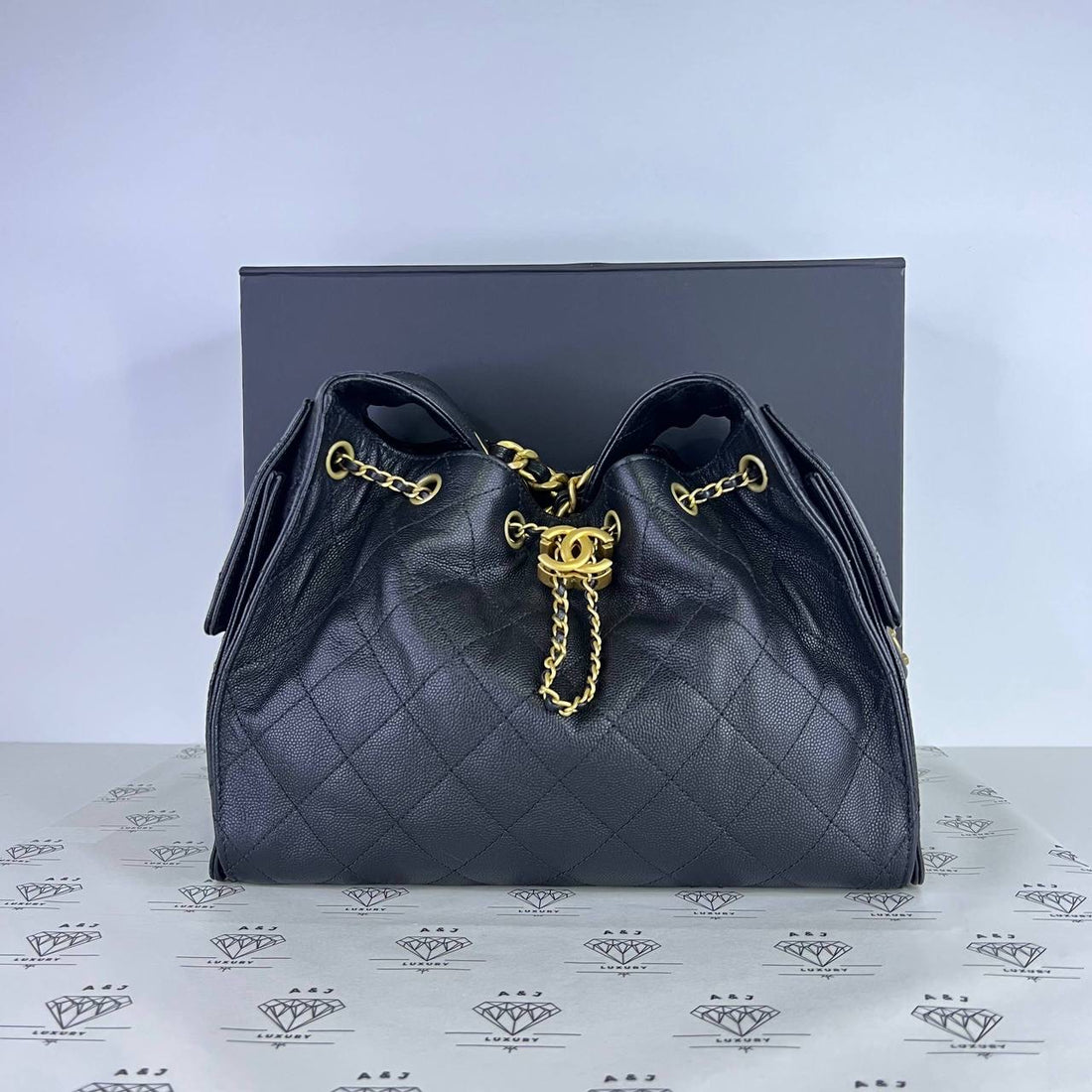 [PRE LOVED] Chanel Small C25 in Black Caviar Leather Aged Gold HW (microchipped)