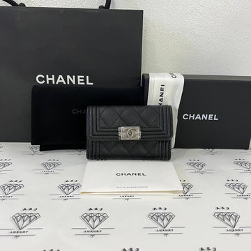 [BRAND NEW] Chanel Boy Flap Cardholder in Black Caviar Ruthenium HW (microchipped)