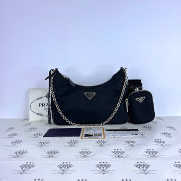 [PRE LOVED] Prada Re-edition 2005 Multi Pochette in Black Nylon SHW