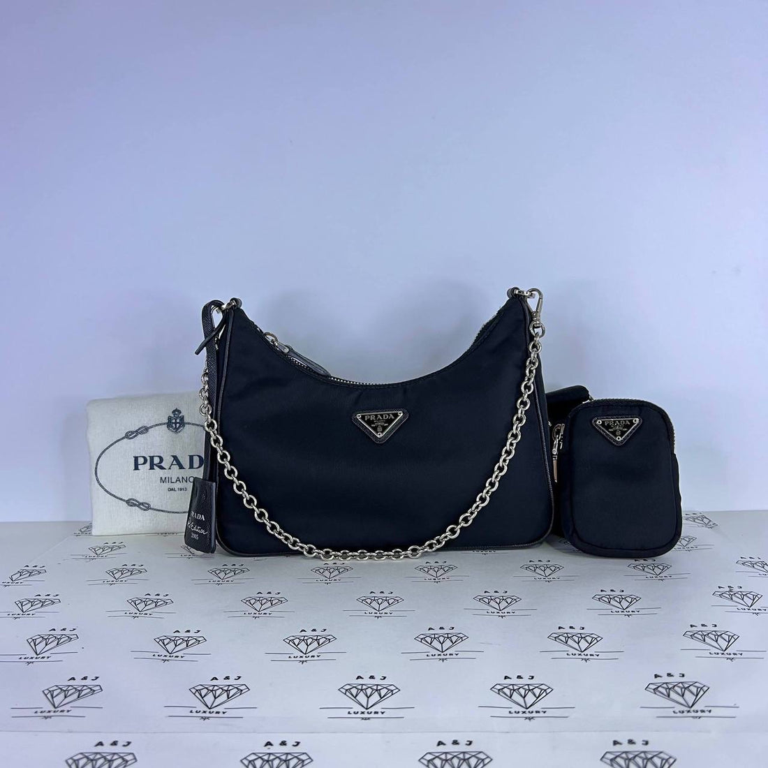 [PRE LOVED] Prada Re-edition 2005 Multi Pochette in Black Nylon SHW
