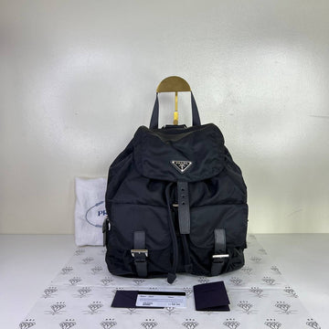 [PRE LOVED] Prada 1BZ811 Double Pocket Backpack in Black Nylon SHW