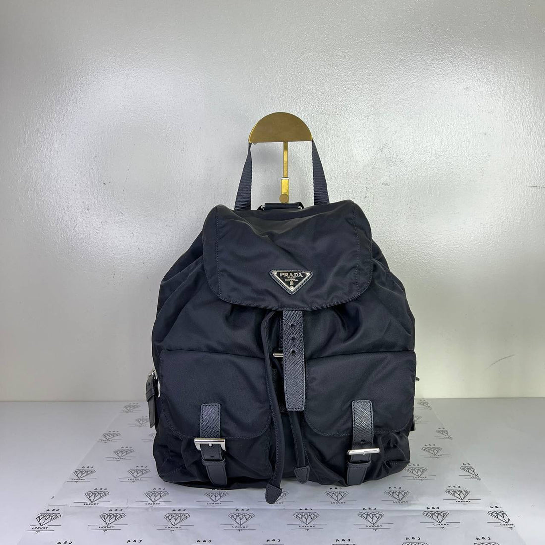 [PRE LOVED] Prada 1BZ811 Double Pocket Backpack in Black Nylon SHW