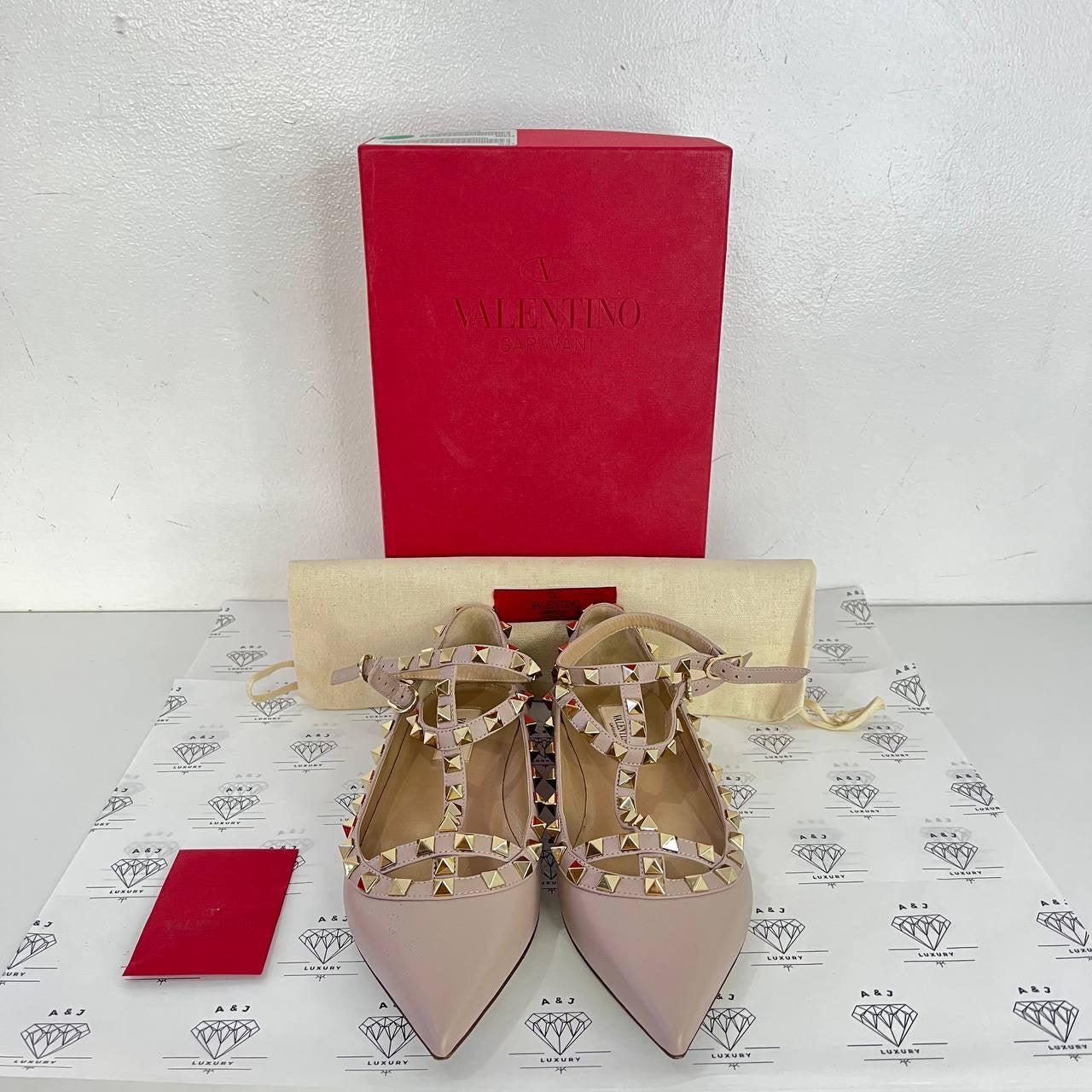 [PRE LOVED] Valentino Rockstud Flats in Poudre Size 38EU