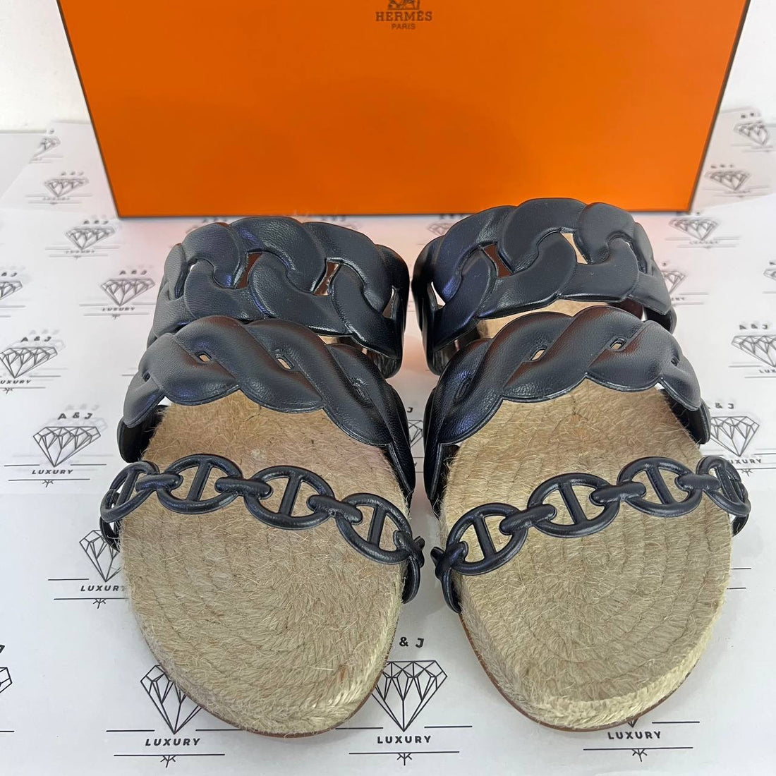 [PRE LOVED] Hermes Gwen Espadrilles in Black Size 38EU