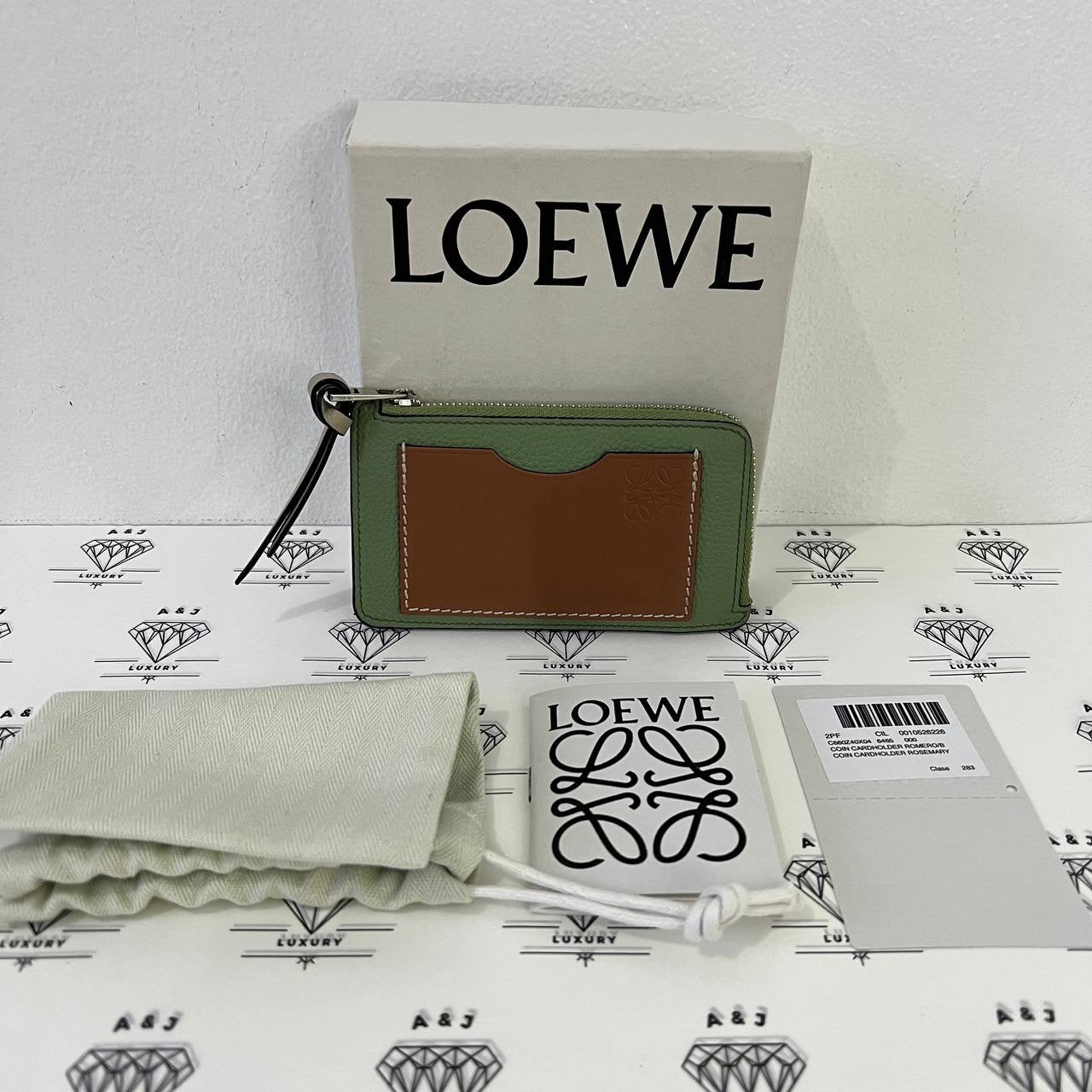 [PRE LOVED] Loewe Coin Cardholder in Rosemary/Tan Grained Calfskin Leather